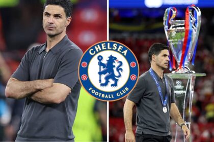 Split image of Mikel Arteta after losing Champions League final