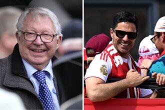 Split image of Sir Alex Ferguson and Mikel Arteta