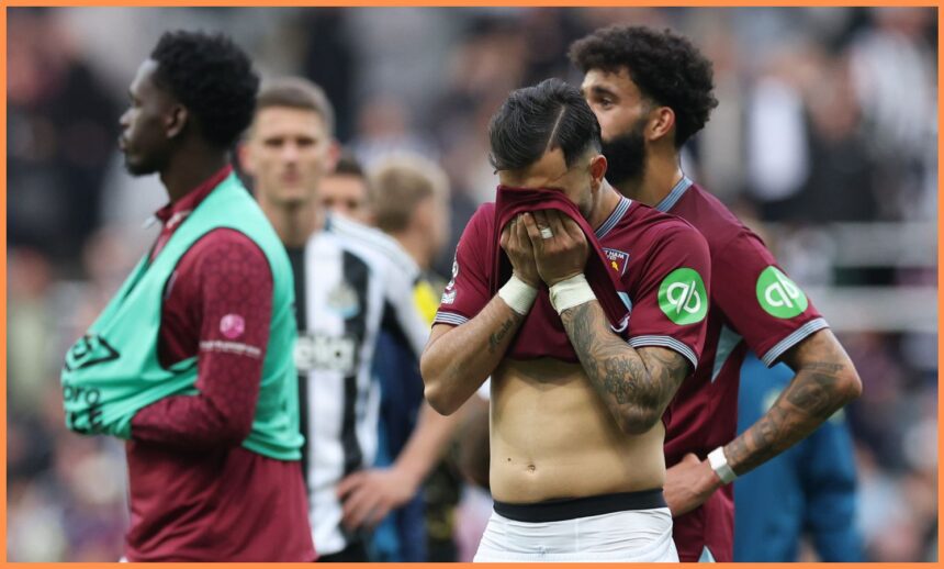 West Ham players react after losing to Newcastle