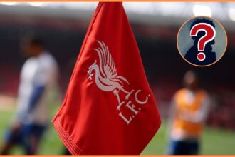 Liverpool logo on corner flag at Anfield