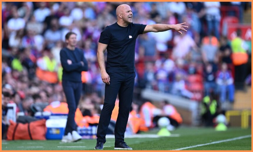 Liverpool manager Arne Slot shouts instructions