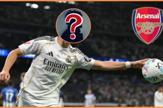 Arda Guler of Real Madrid and Arsenal FC logo