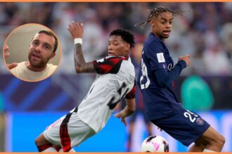 Bradley Barcola in action for PSG against Flamengo