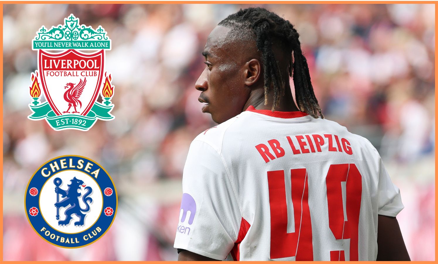 Yan Diomande of RB Leipzig looks on