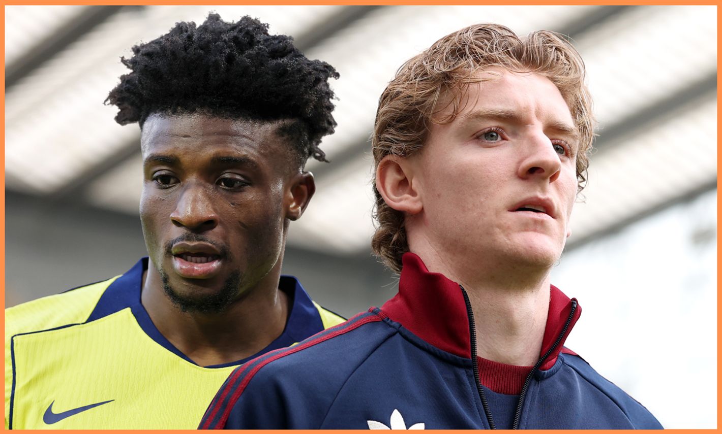 Liverpool-linked Mohammed Kudus and Anthony Gordon look on.
