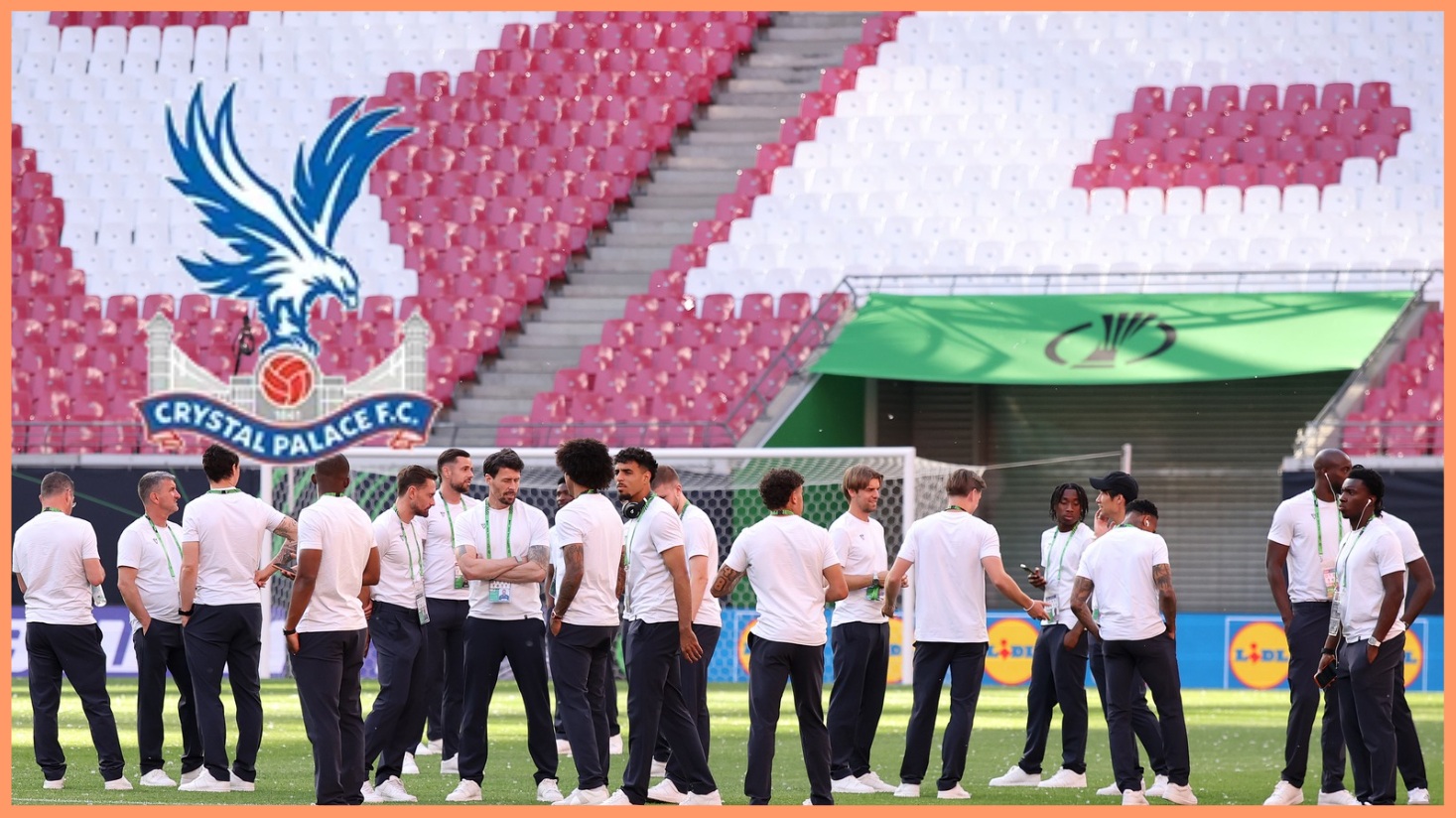 Crystal Palace players check out the Red Bull Arena in Leipzig prior to the Conference League final