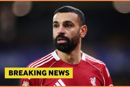 Mohamed Salah with overlay of breaking news