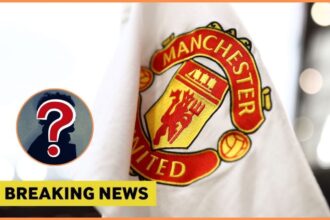 Manchester United corner flag with overlay of breaking news and mystery player