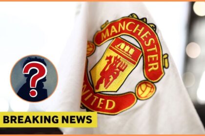 Manchester United corner flag with overlay of breaking news and mystery player
