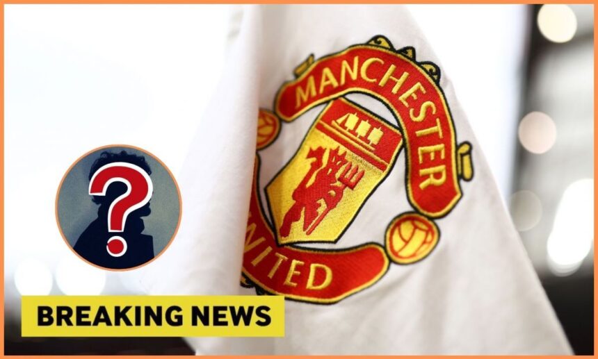 Manchester United corner flag with overlay of breaking news and mystery player