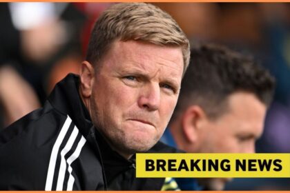 Eddie Howe with breaking news banner