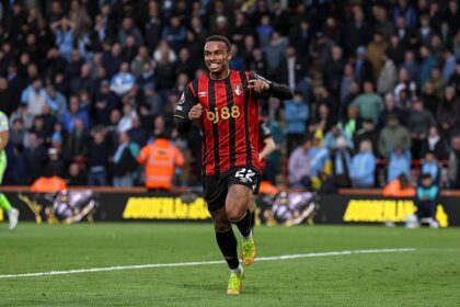 Kroupi celebrates after scoring for Bournemouth
