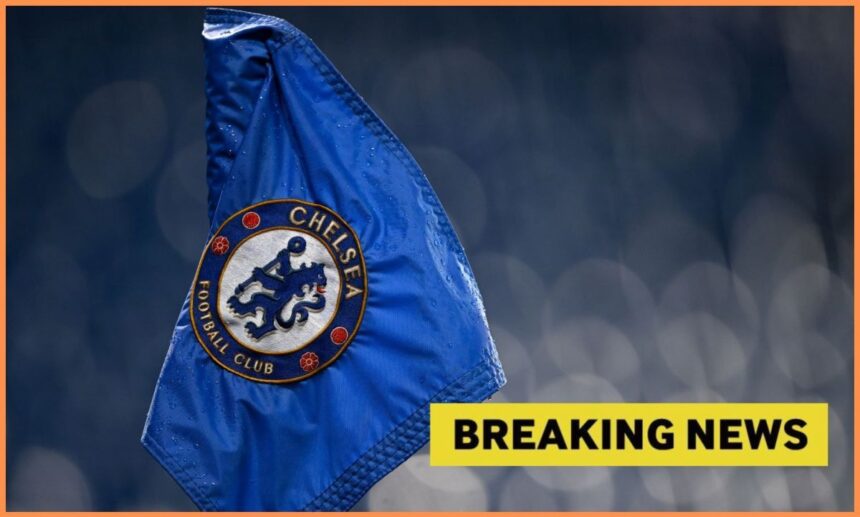 Chelsea flag and breaking news overlay