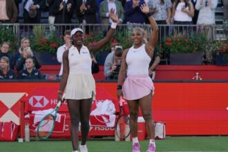 Serena Williams shakes off her nerves to win doubles match