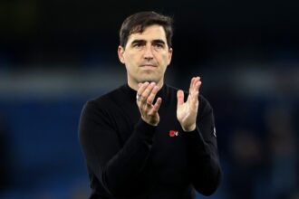 Bournemouth manager Andoni Iraola applauds the fans