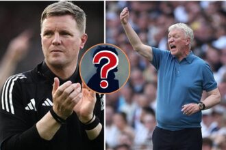 Split image of Eddie Howe and David Moyes with mystery player overlay