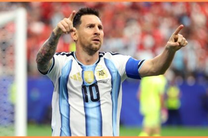 Lionel Messi celebrates scoring for Argentina at the 2026 World Cup