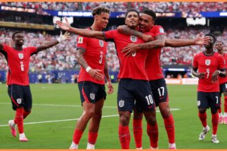 England players celebrate against Panama