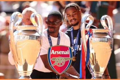 Bradley Barcola and Ousmane Dembele with their Champions League trophies