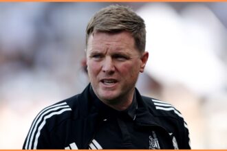 Newcastle manager Eddie Howe looks on