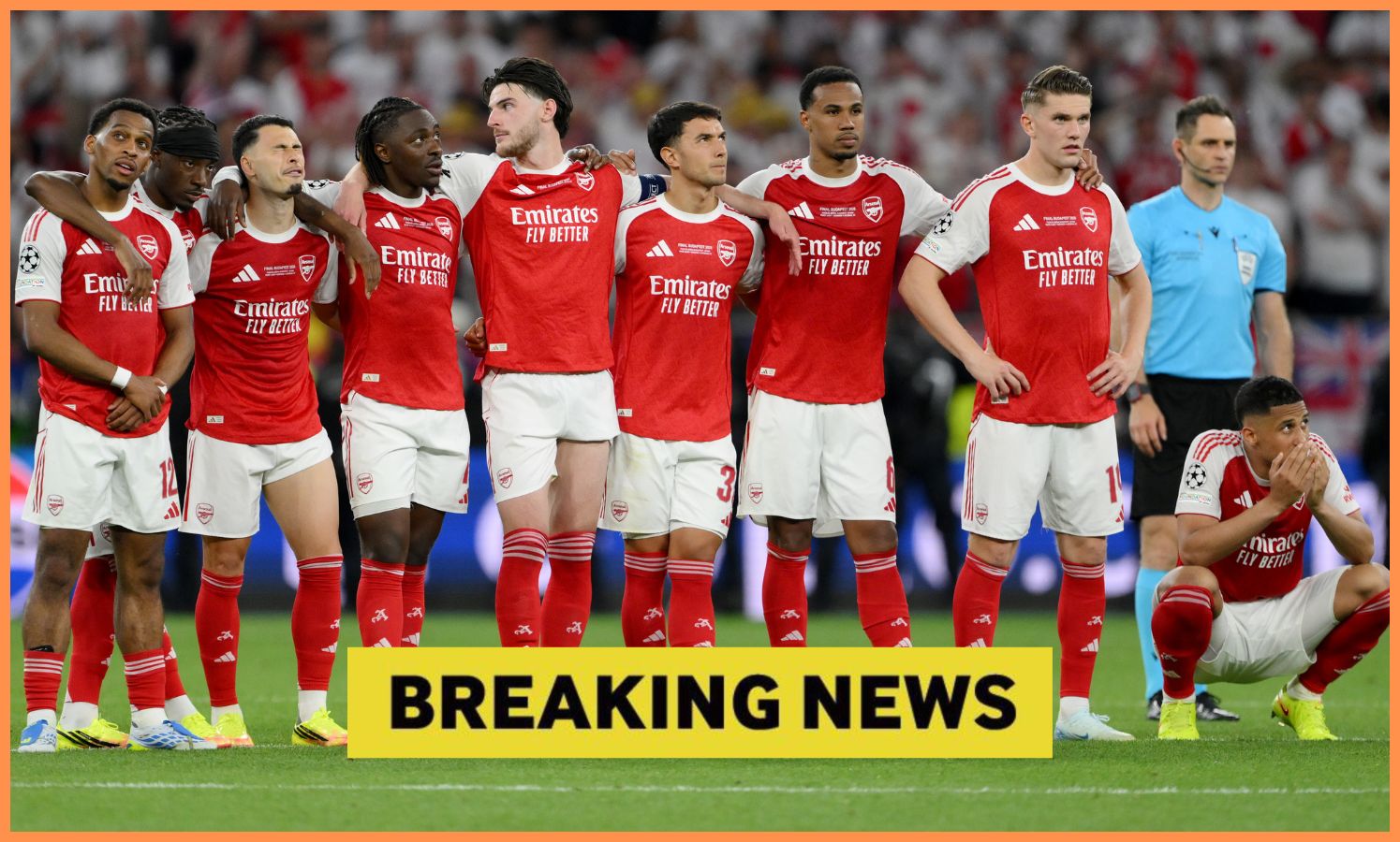 Arsenal players watching the penalty shoot-out against PSG