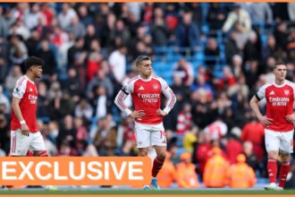 Leandro Trossard and his Arsenal teammates react