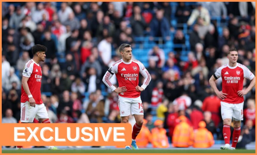 Leandro Trossard and his Arsenal teammates react