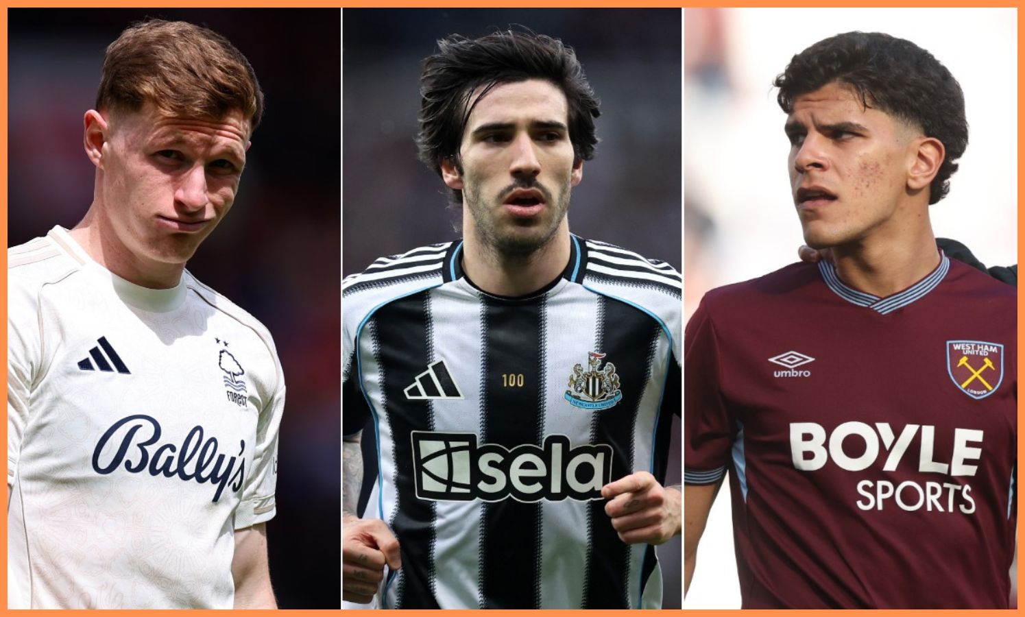 Elliot Anderson, Sandro Tonali, and Mateus Fernandes