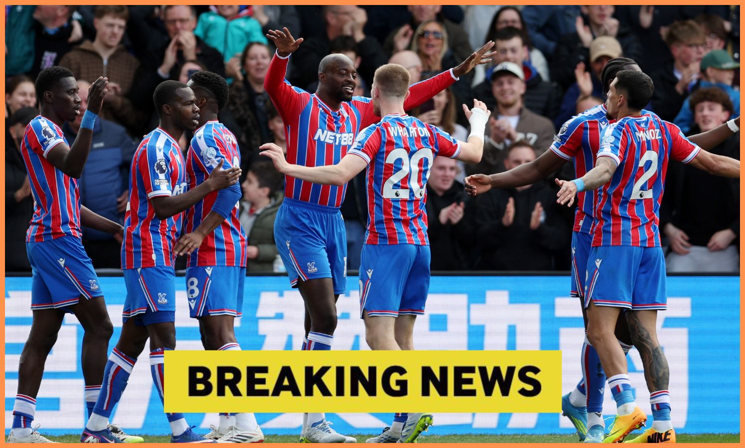 Adam Wharton celebrates with his Crystal Palace teammates