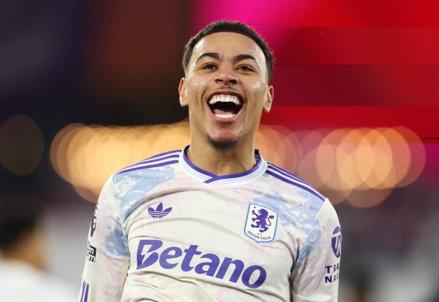 Morgan Rogers celebrates a goal for Aston Villa