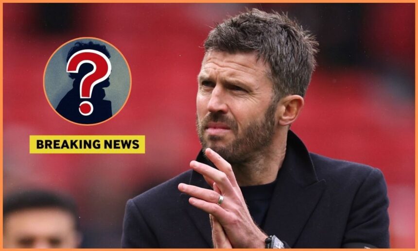 Michael Carrick with overlay of mystery player and breaking news