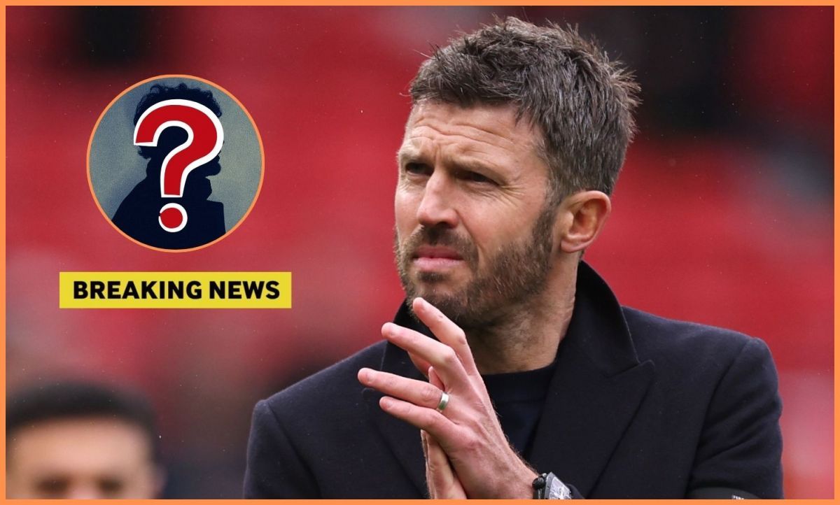 Michael Carrick with overlay of mystery player and breaking news