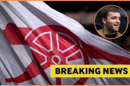 Arsenal flag with fabrizio romano overlay and breaking news overlay
