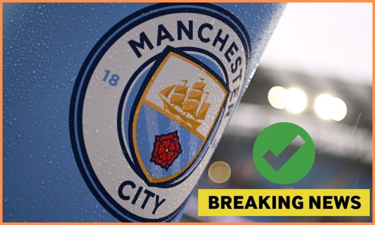 Man City flag with overlay of breaking news