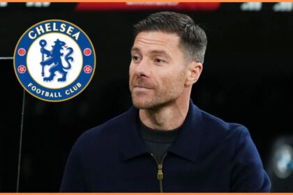 Xabi Alonso with Chelsea badge overlay