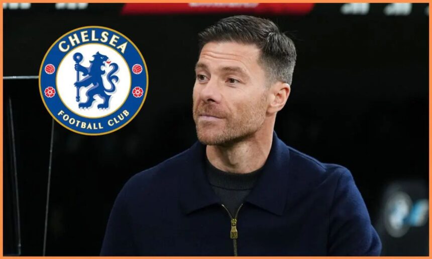 Xabi Alonso with Chelsea badge overlay