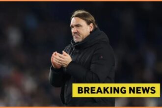 Leeds United manager Daniel Farke with breaking news