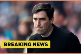 Andoni Iraola with breaking news overlay