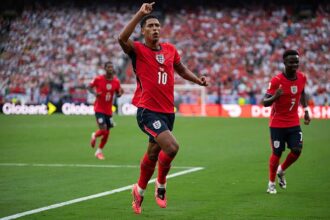 Jude Bellingham celebrates his goal vs Panama