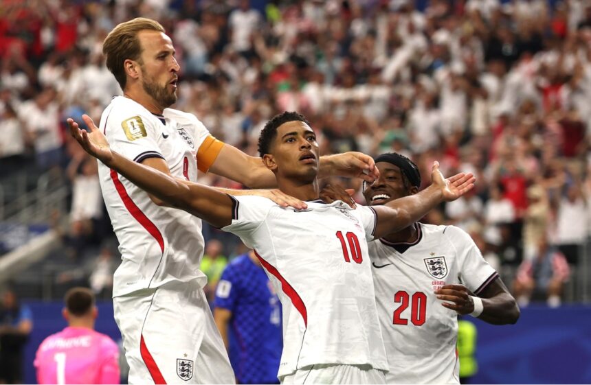 Jude Bellingham celebrates scoring for England vs Croatia
