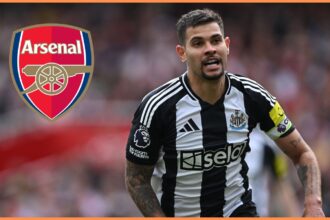Bruno Guimaraes in action against Arsenal