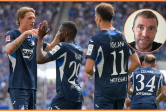 Bazoumana Toure celebrates with his Hoffenheim teammates