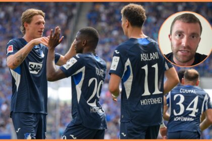 Bazoumana Toure celebrates with his Hoffenheim teammates