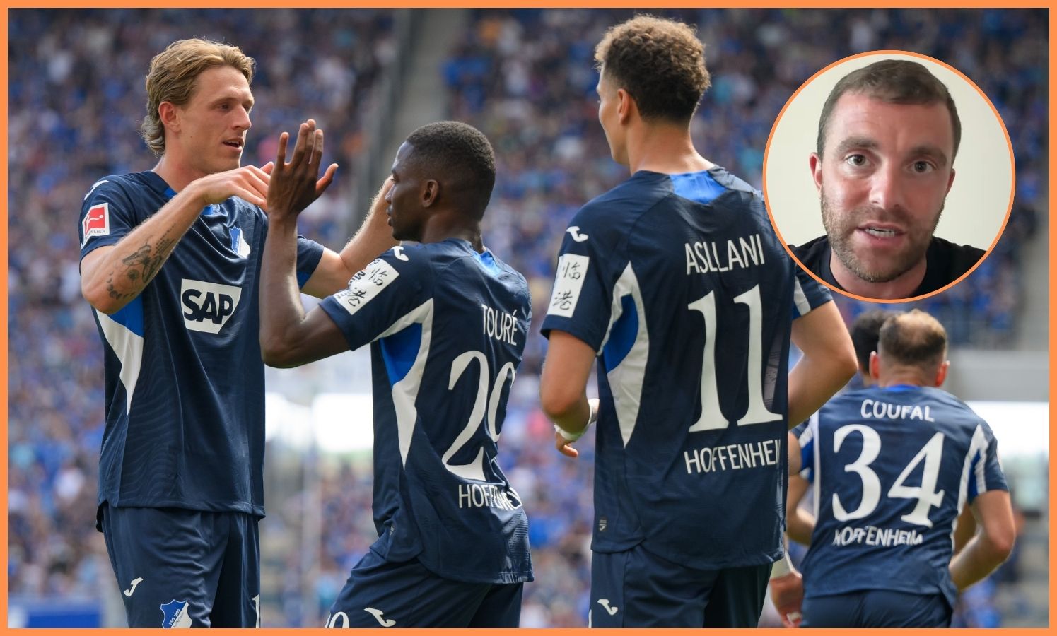 Bazoumana Toure celebrates with his Hoffenheim teammates