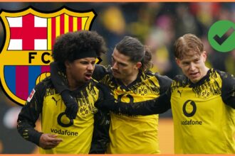 Karim Adeyemi celebrates with his Borussia Dortmund teammates