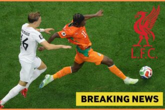 Yan Diomande in action for the Ivory Coast at the World Cup