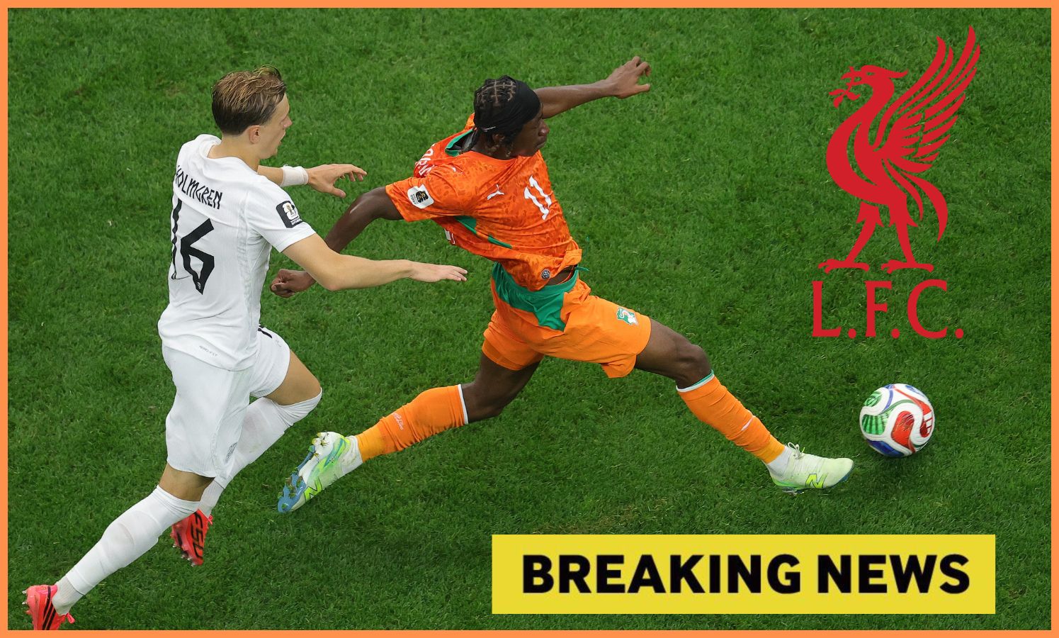 Yan Diomande in action for the Ivory Coast at the World Cup