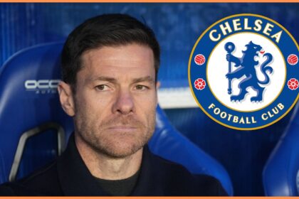 Xabi Alonso and the Chelsea logo