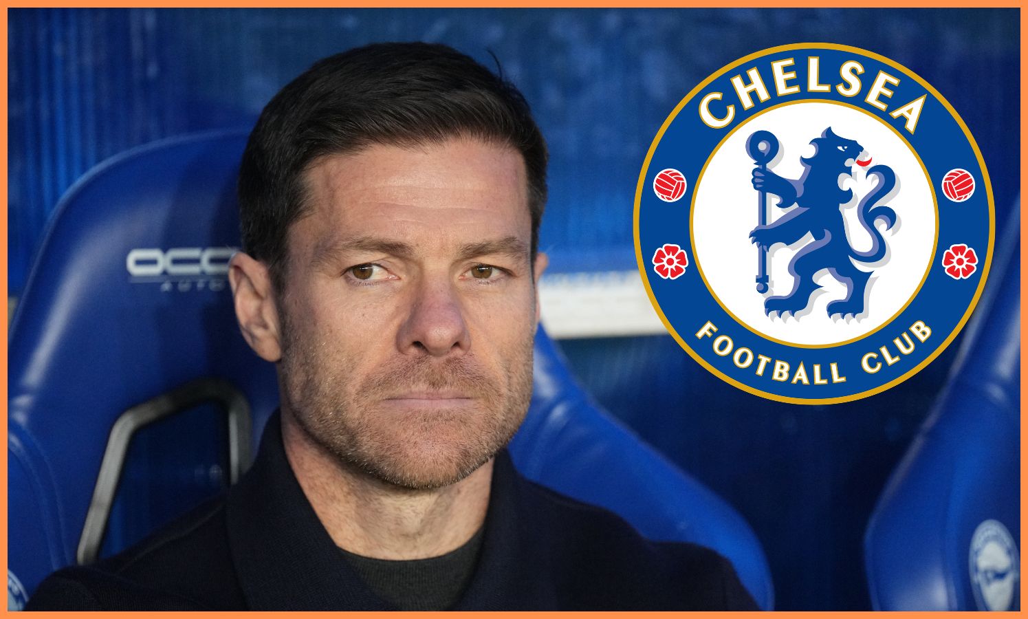 Xabi Alonso and the Chelsea logo