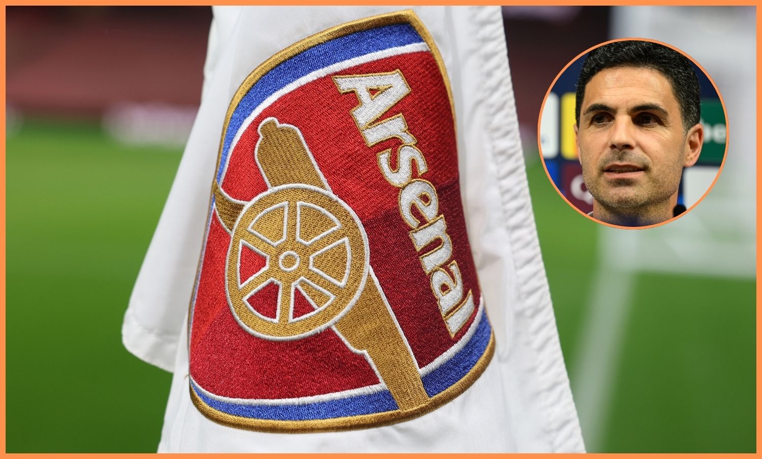 Arsenal FC flag and Mikel Arteta